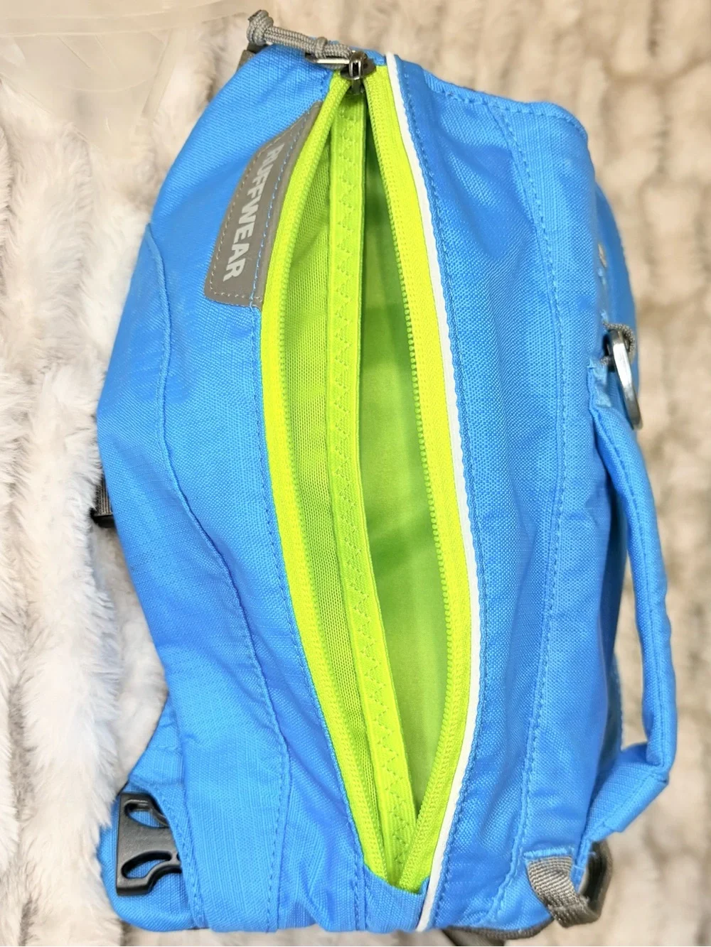Ruffwear Singletrak Dog Hydration Vest in Bright Blue with Lime Accents